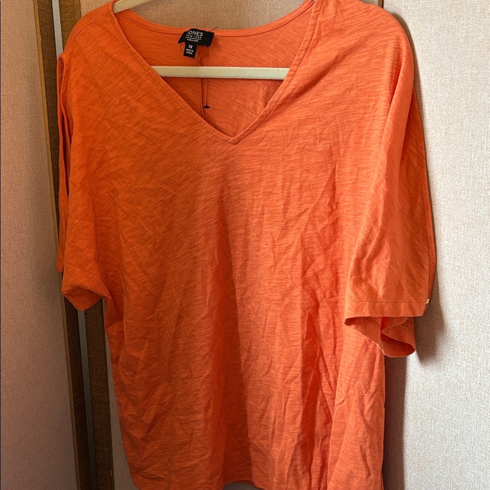Jones New York Orange Burnout Short Sleeve V-Neck Tee 1X